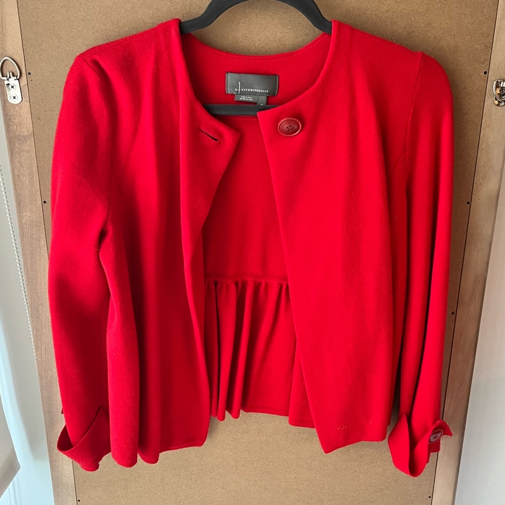 Anthropologie Red Sweater Blazer Peplum XS